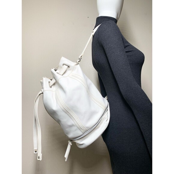 Hogan White Leather Bucket Bag Sling Backpack Large